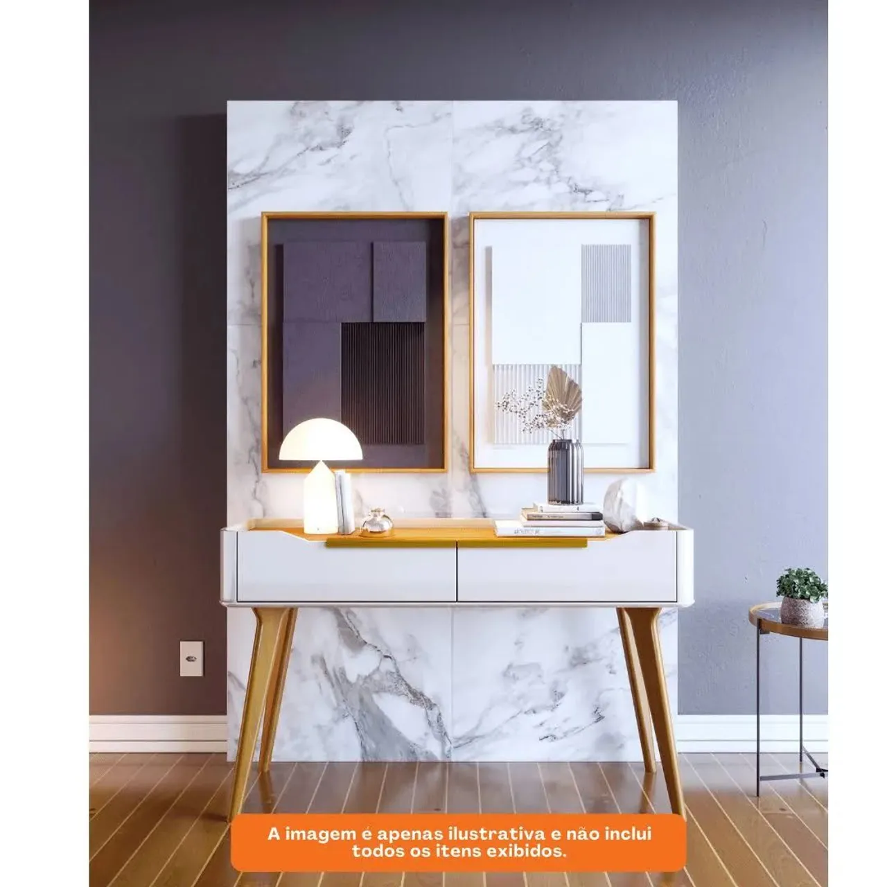 Aparador Arc 100% MDF 2 Gavetas Com Pés em Madeira Maciça - Off White/Nature Imcal<br><br>