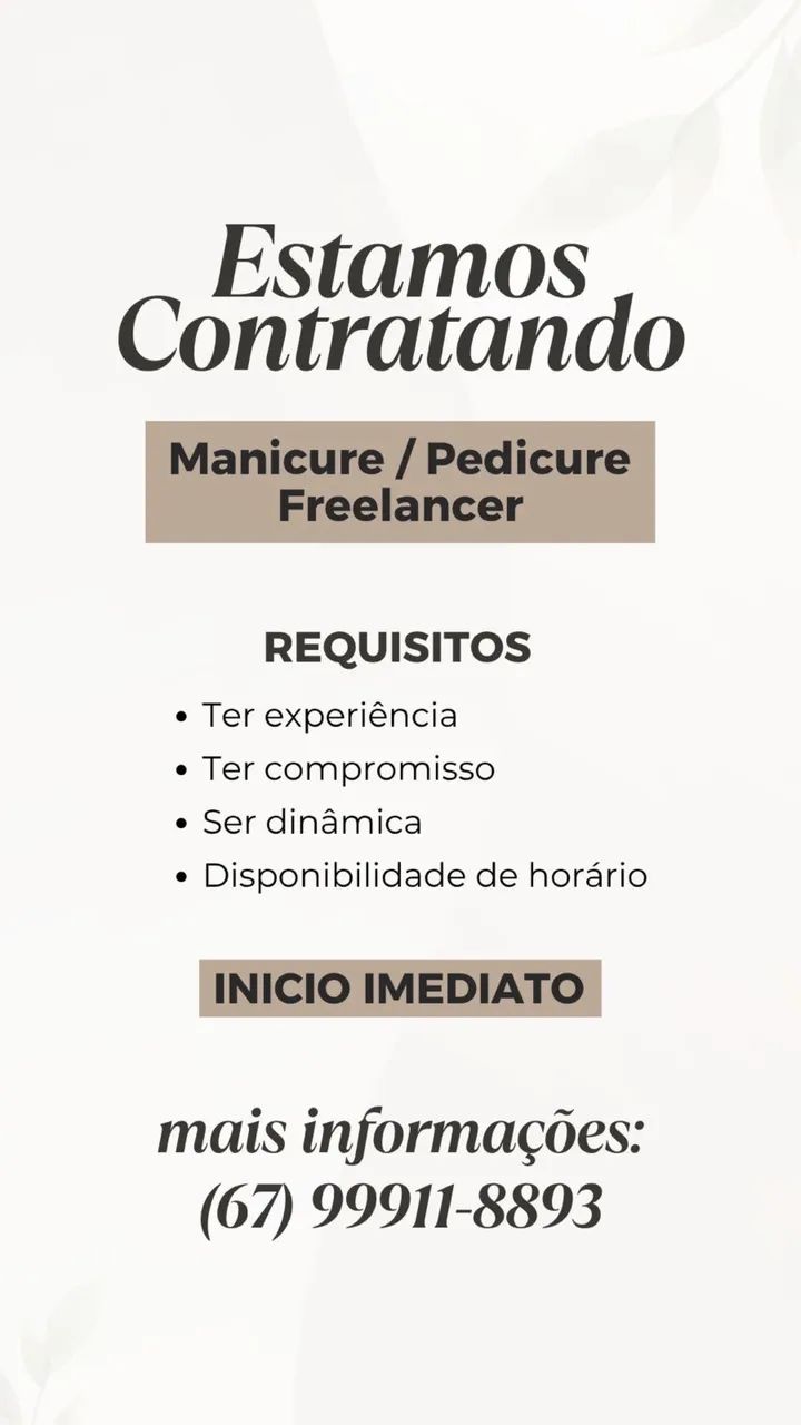 Vaga para Manicure / Pedicure