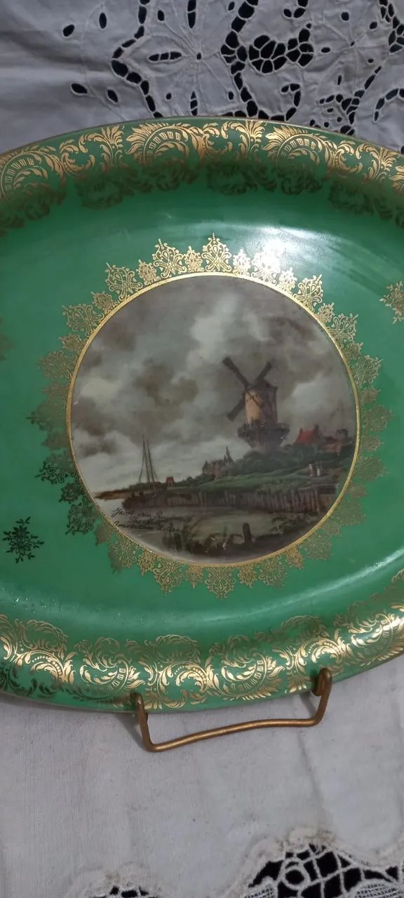Antiga Travessa De Porcelana Alemã Paisagem De Moinho - Foto 4