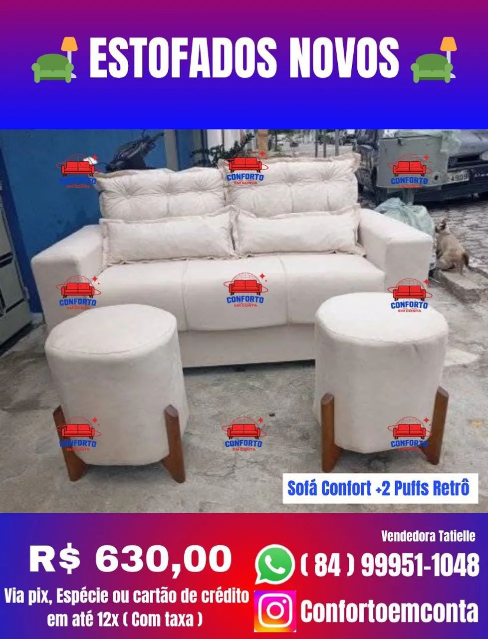 Sofá Confort + 2 Puffs Retrô - Novo diretamente da fábrica. - Foto 5