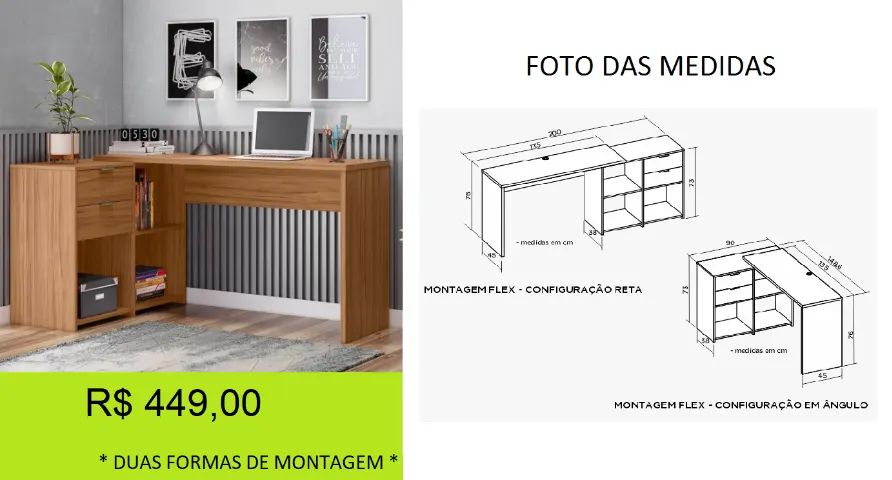 Escrivaninha em L e reta - Parcelamos S/Juros - Foto 5