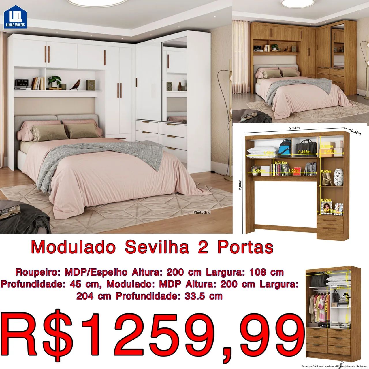 Modulado Sevilha 2 Portas - Lojas Limas Móveis