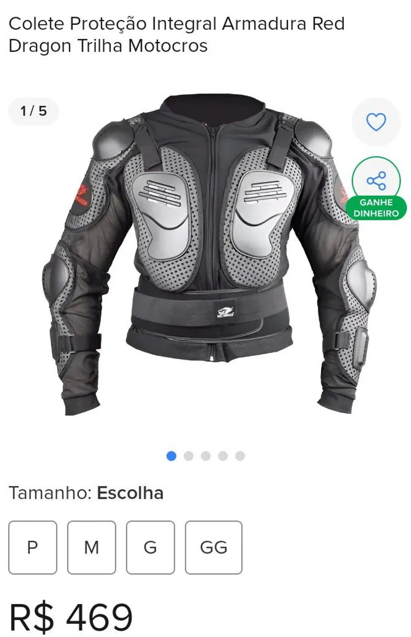 Colete de proteção red dragon novo