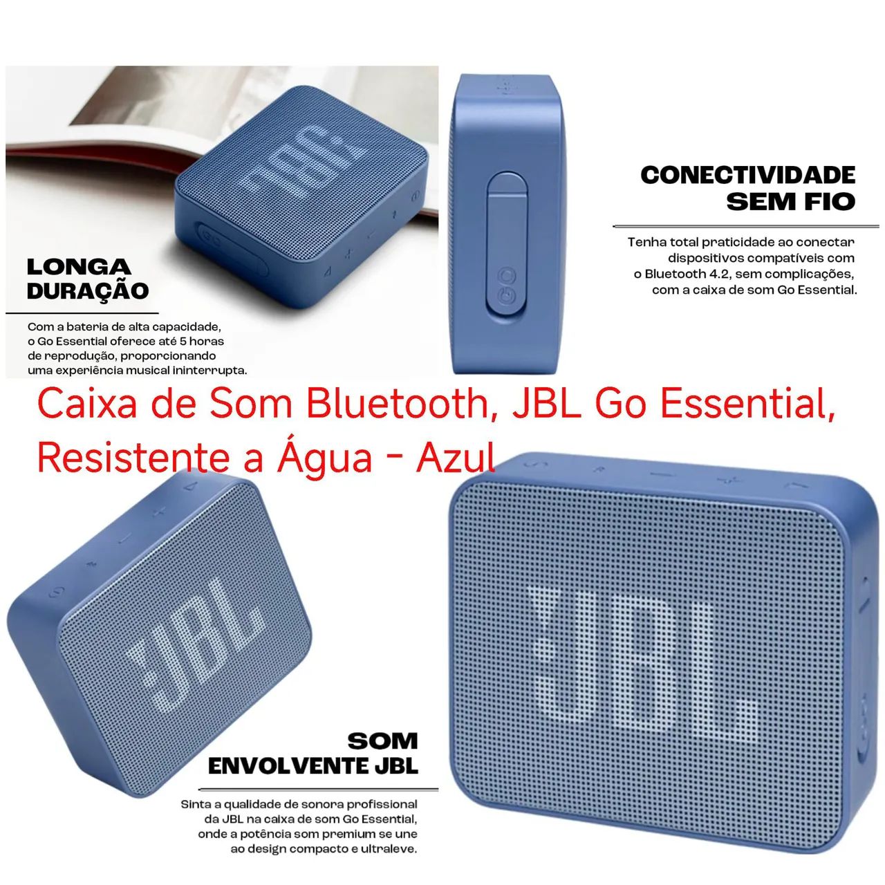 Caixa de Som Bluetooth JBL Go Essential - Resistente à Água - Azul
