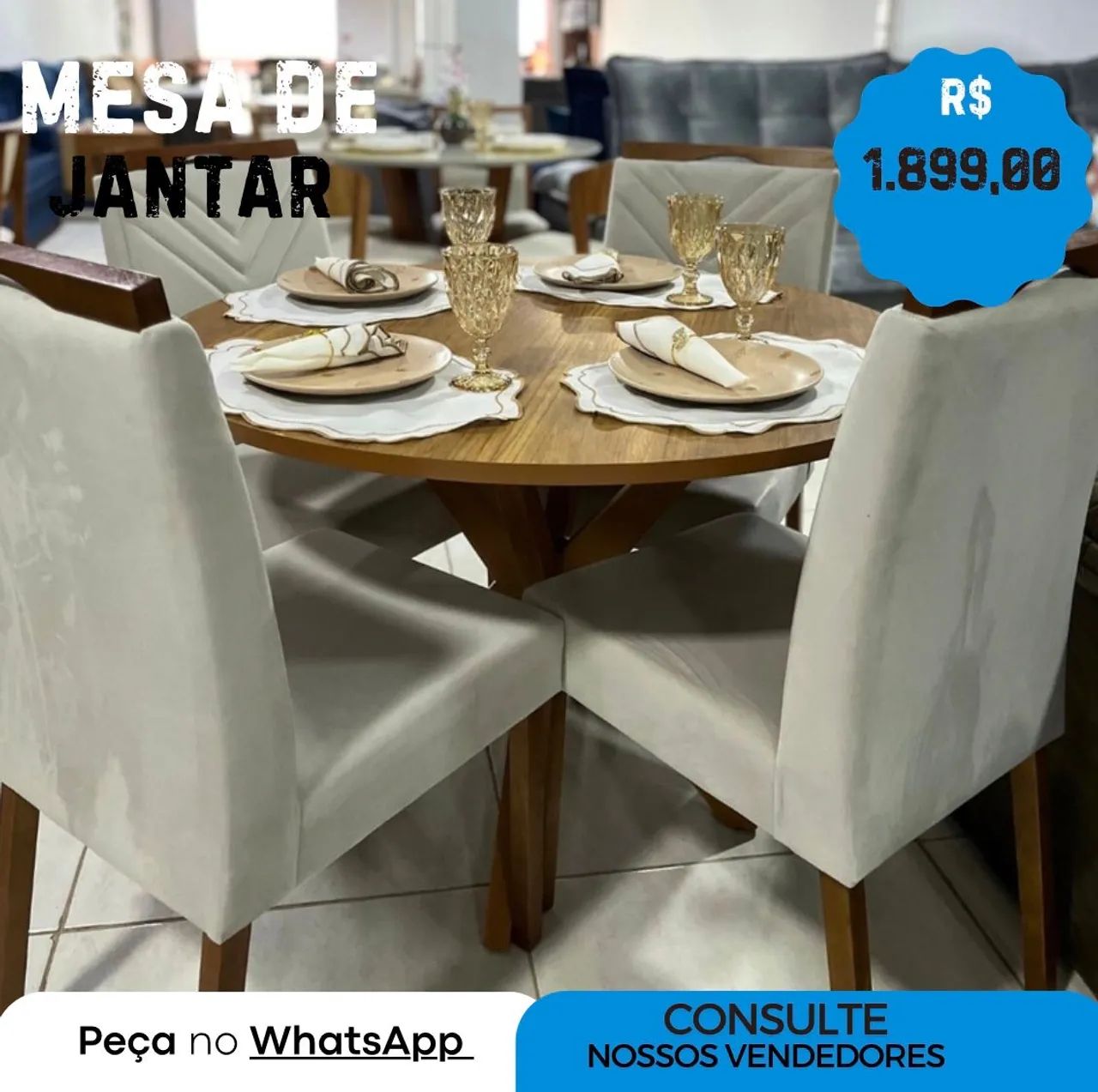 Mesa de Jantar Redonda 4 Cadeiras R$ 1.899,00