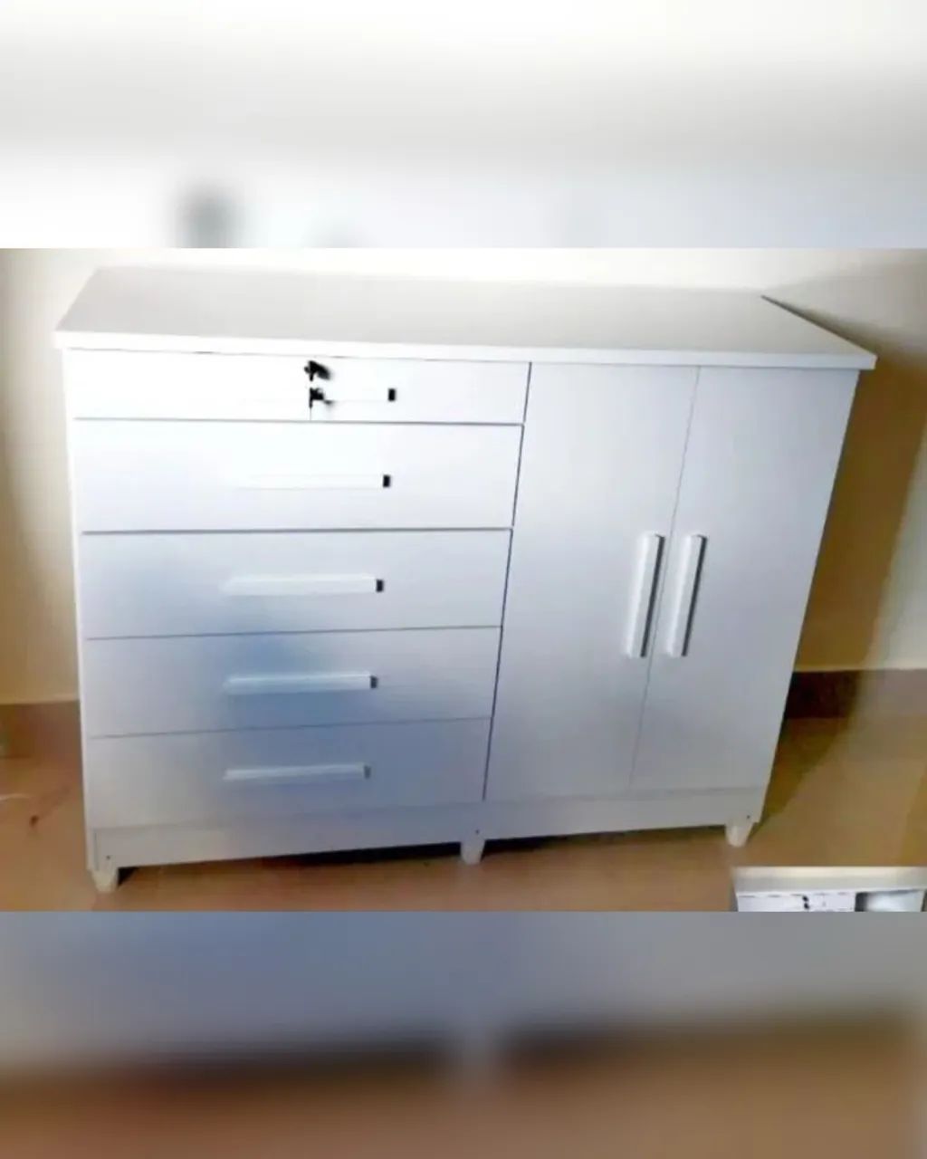 Cômoda 5 Gavetas com Porta - Branco - Foto 3