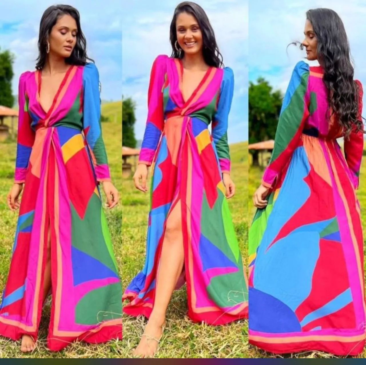 Vestido Longo Colorido farm P 