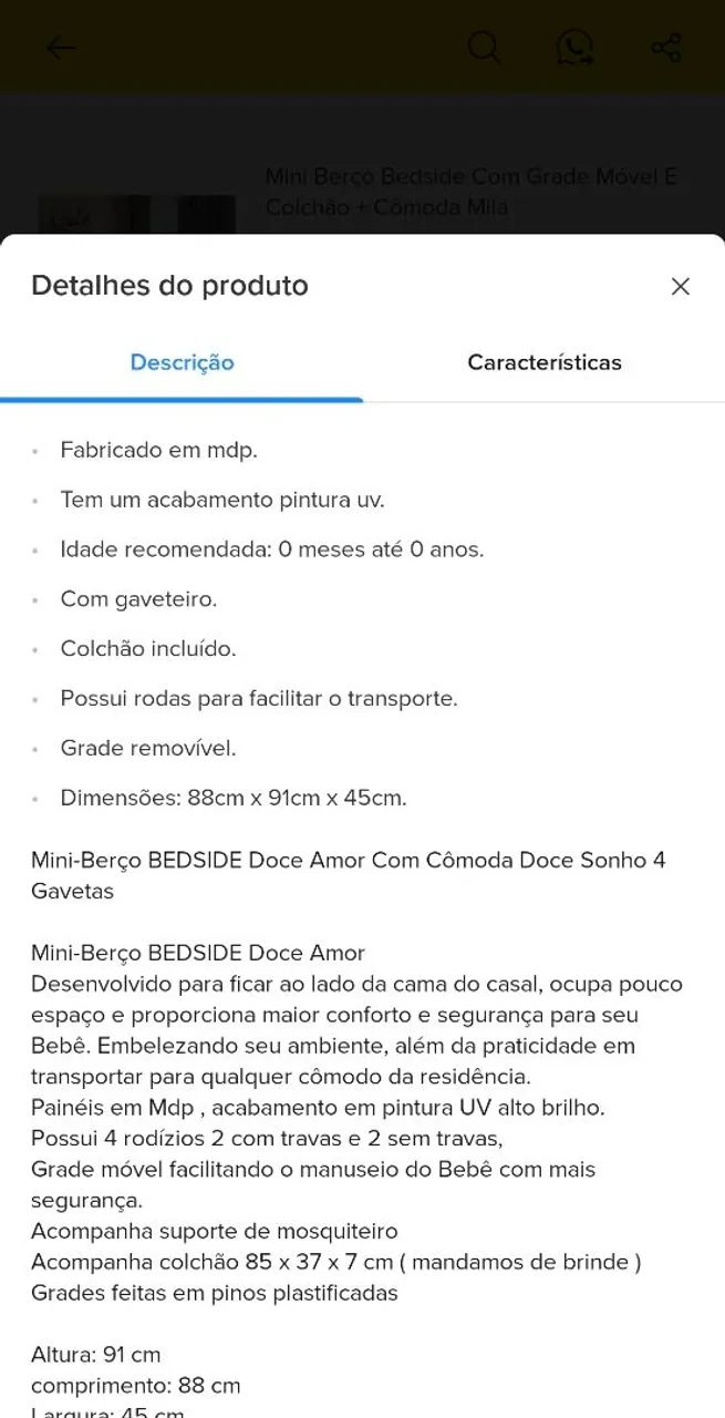 Mini Berço Moisés MDF  Branco com colchão e rodinhas - Foto 2