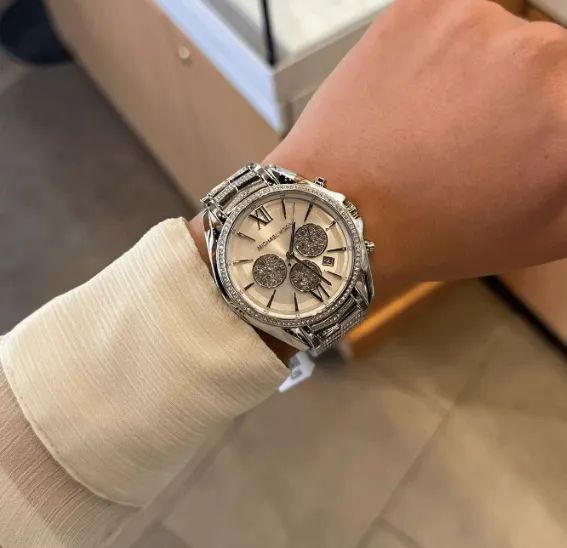 relógio michael kors prata svarowski quartzo 44mm mk6728 original - Foto 3