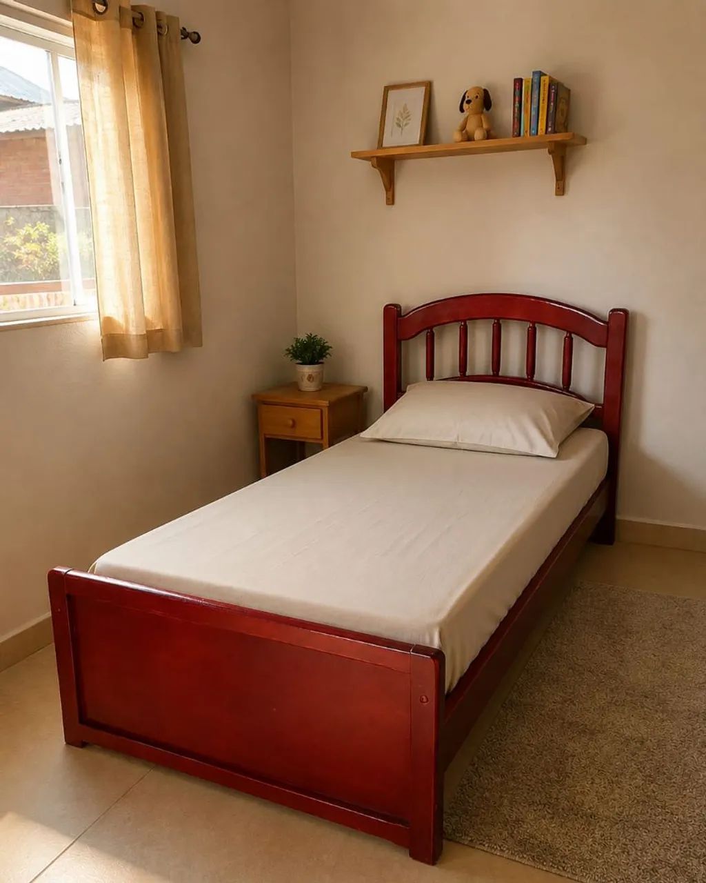 Cama solteiro, em madeira maciça.