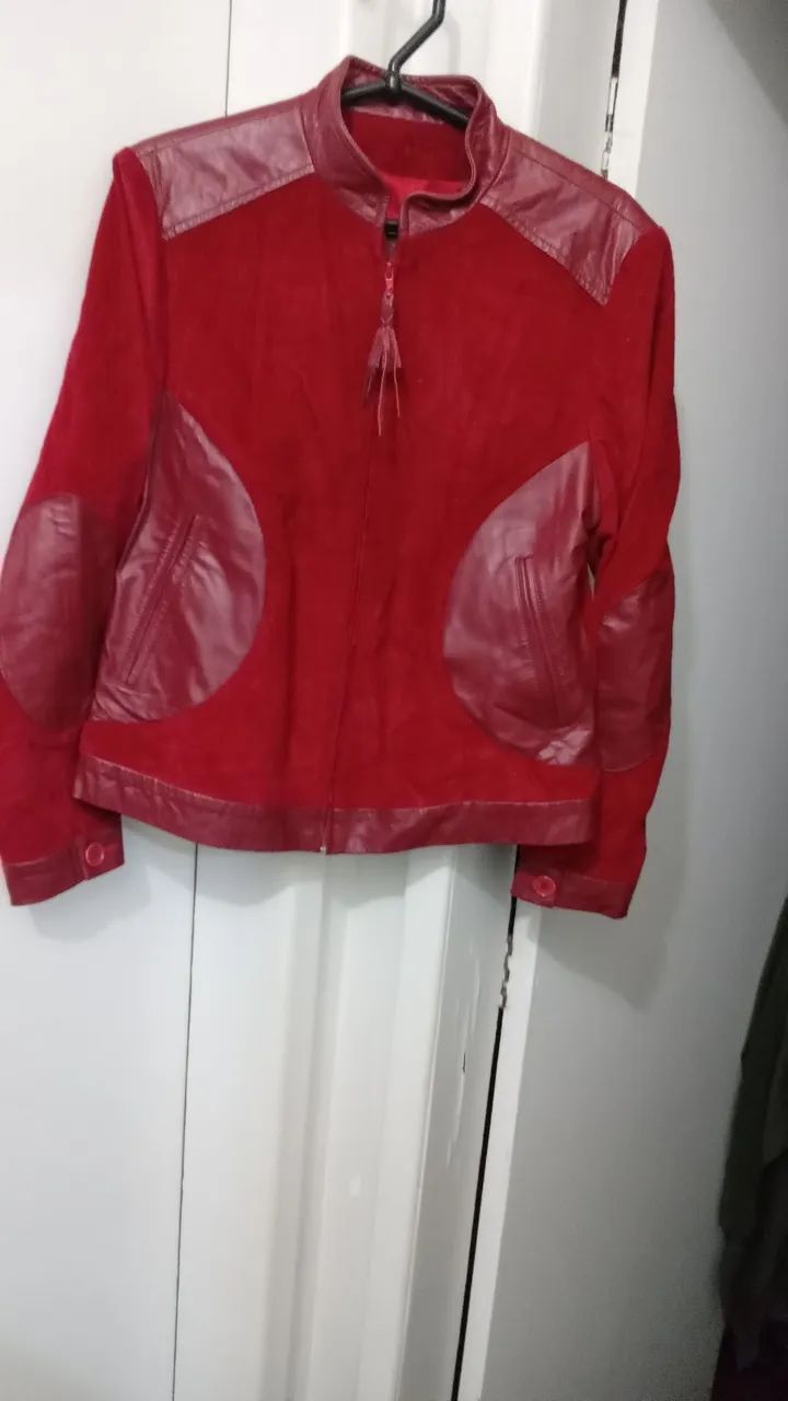 Jaqueta  em couro  e veludo  vermelho 42 - Foto 4
