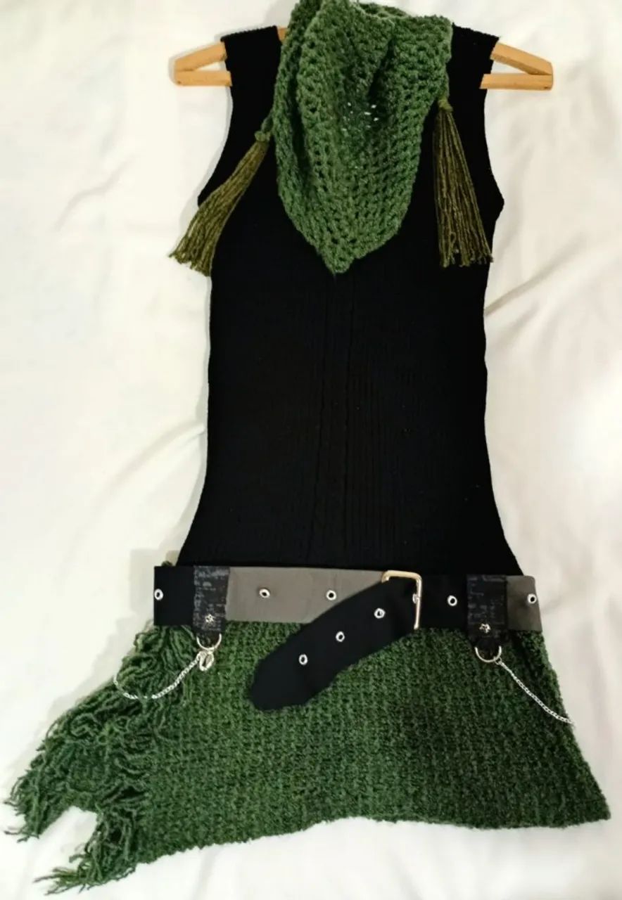 Vestido assimétrico tricôs + lenço - Foto 2