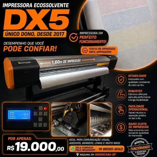 Impressora ecossolvente DX5 - para impressão de adesivos, faixas e banners.