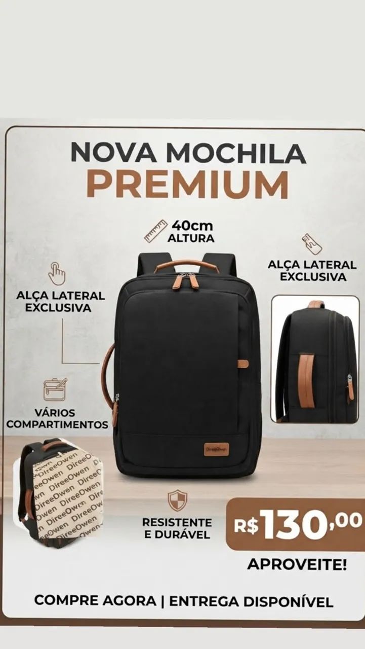 Mochila nova 40cm altura, tem Alça lateral