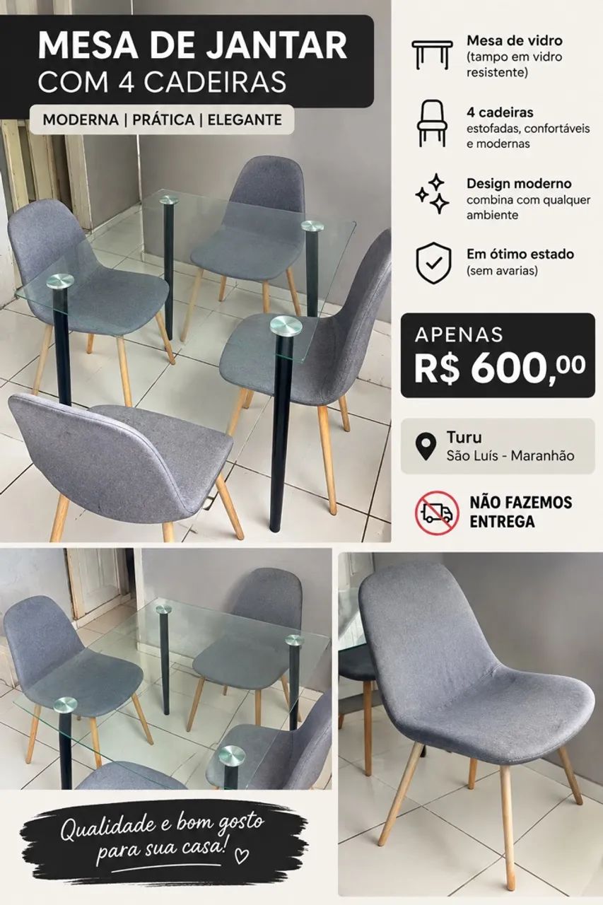 Vendo Mesa com 4 cadeiras 
