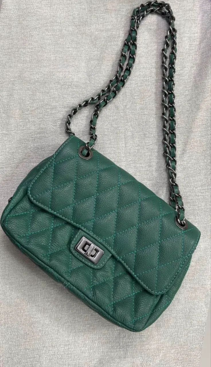 Bolsa Linea Bella em Couro Legítimo Verde - Foto 2
