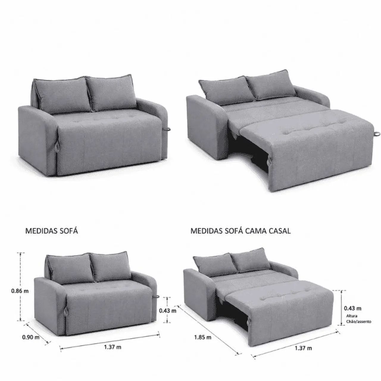 Sofá Cama Casal Linho Cinza 1.37m Larg - Foto 4