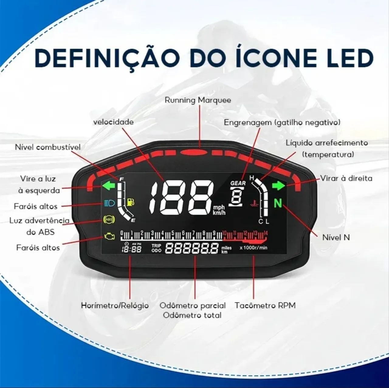 Painel velocimetro digital universal para moto  - Foto 2