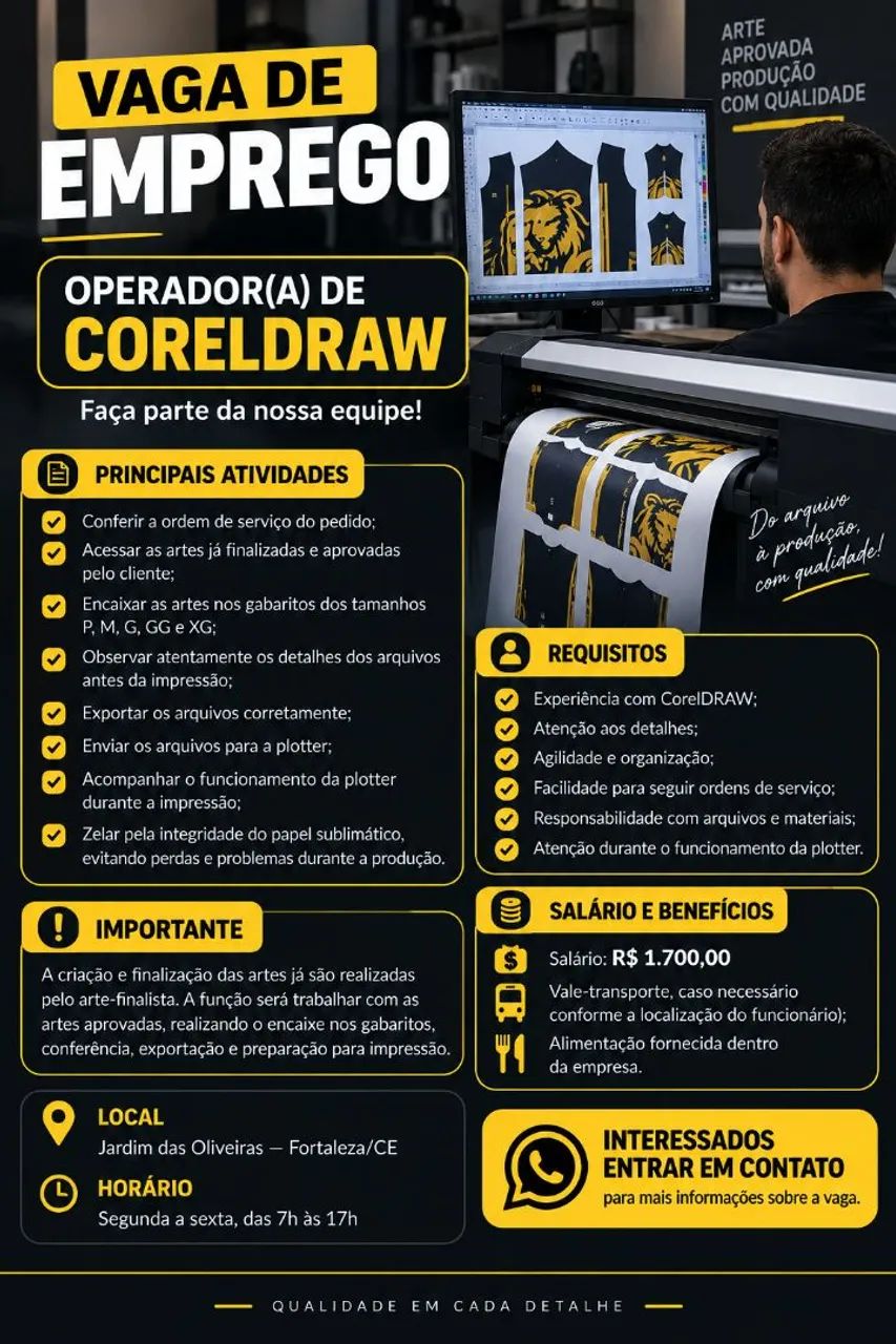 ? VAGA DE EMPREGO ? OPERADOR(A) DE CORELDRAW
