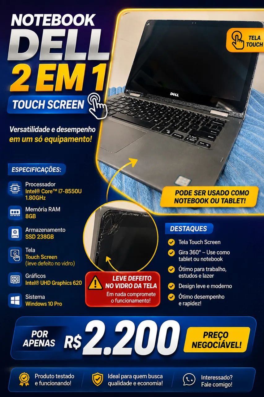 NOTEBOOK DELL 2 EM 1 - TELA TOUCH!