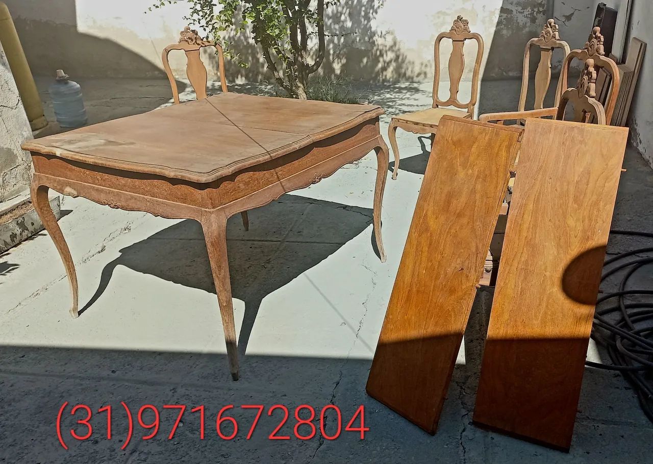 Mesa de jantar antiga de madeira extensível  - Foto 4