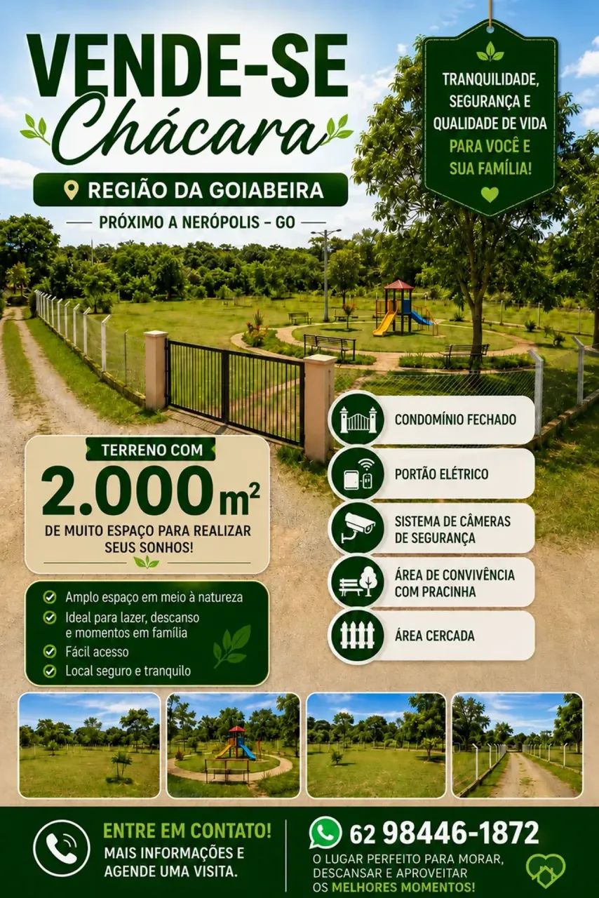 Vendo chácara em condomínio com 2 mil m² em Nerópolis