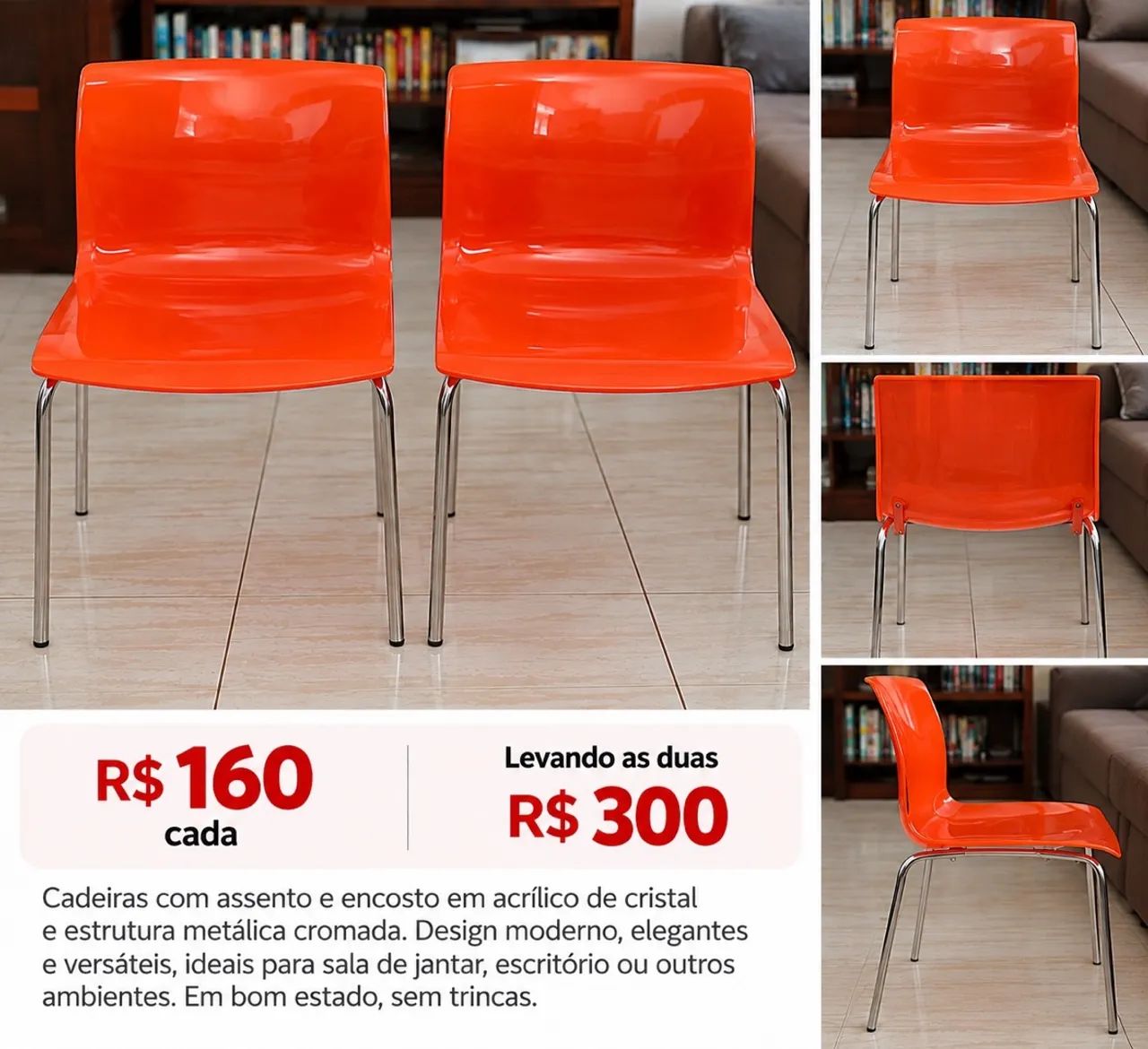 Cadeira Acrílico com base cromada