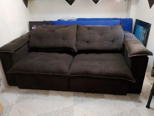 Jogo de sofa luxo 6 lugares retrátill veludo preto - Foto 3