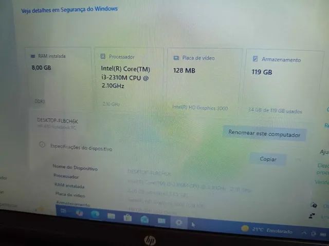 Notebook HP I3 2310M Memória 8GB HD SSD 128GB Tela LED de 14 Polegadas - Foto 5