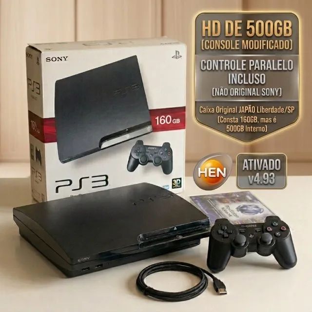 プレステーション3 PlayStation 3 500GB Com Caixa Original e HEN V 4.93 - Consoles de