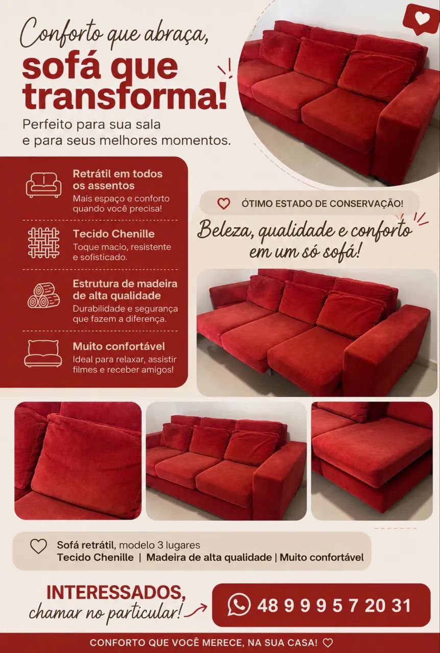 Sofá-cama Retrátil Vermelho - Foto 4