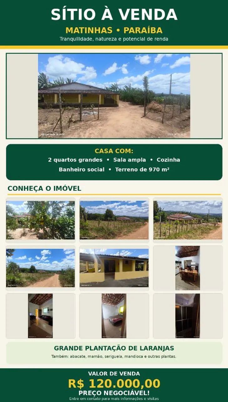SÍTIO À VENDA EM MATINHAS - PB! ?