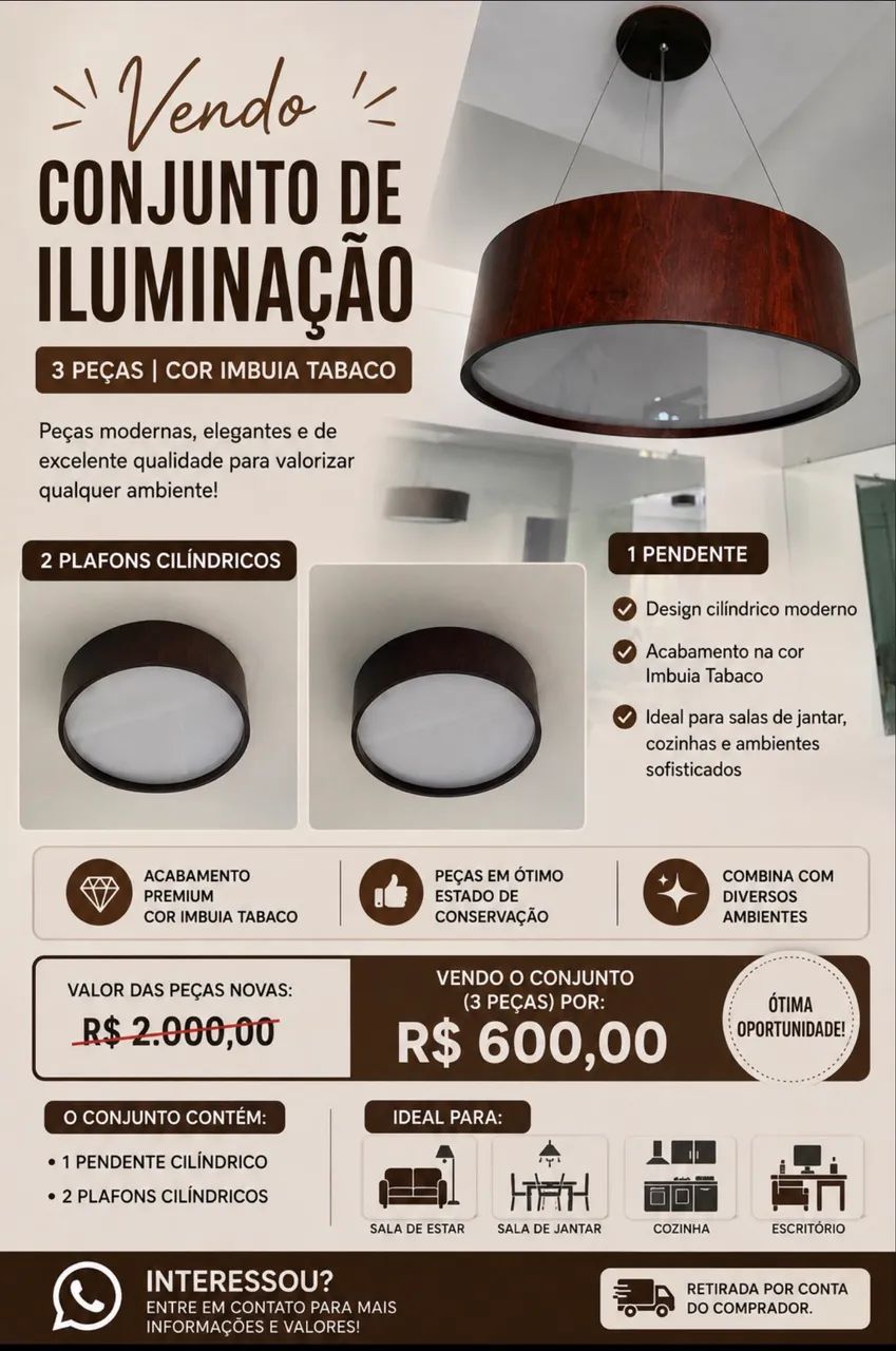 Conjunto de iluminação 2 Paflons + 1 Pendente  - Foto 2