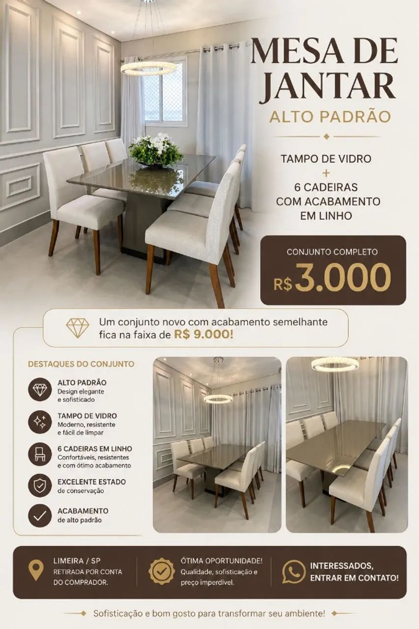 Mesa de Jantar Retangular 6 Lugares