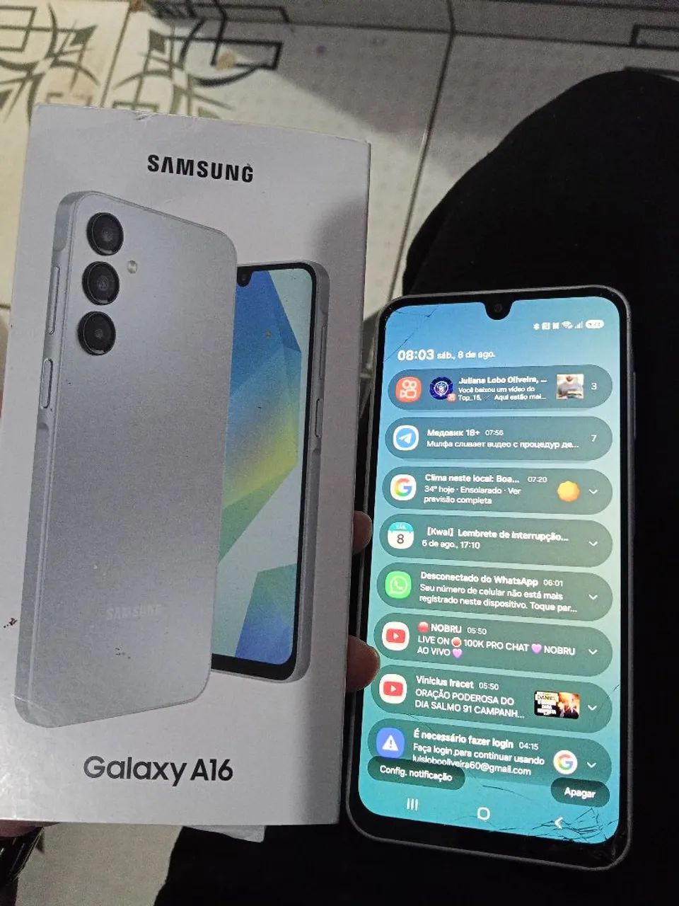 Vende-se celular Galaxy A16 com caixa, carregador, 128GB funcionando perfeitamente