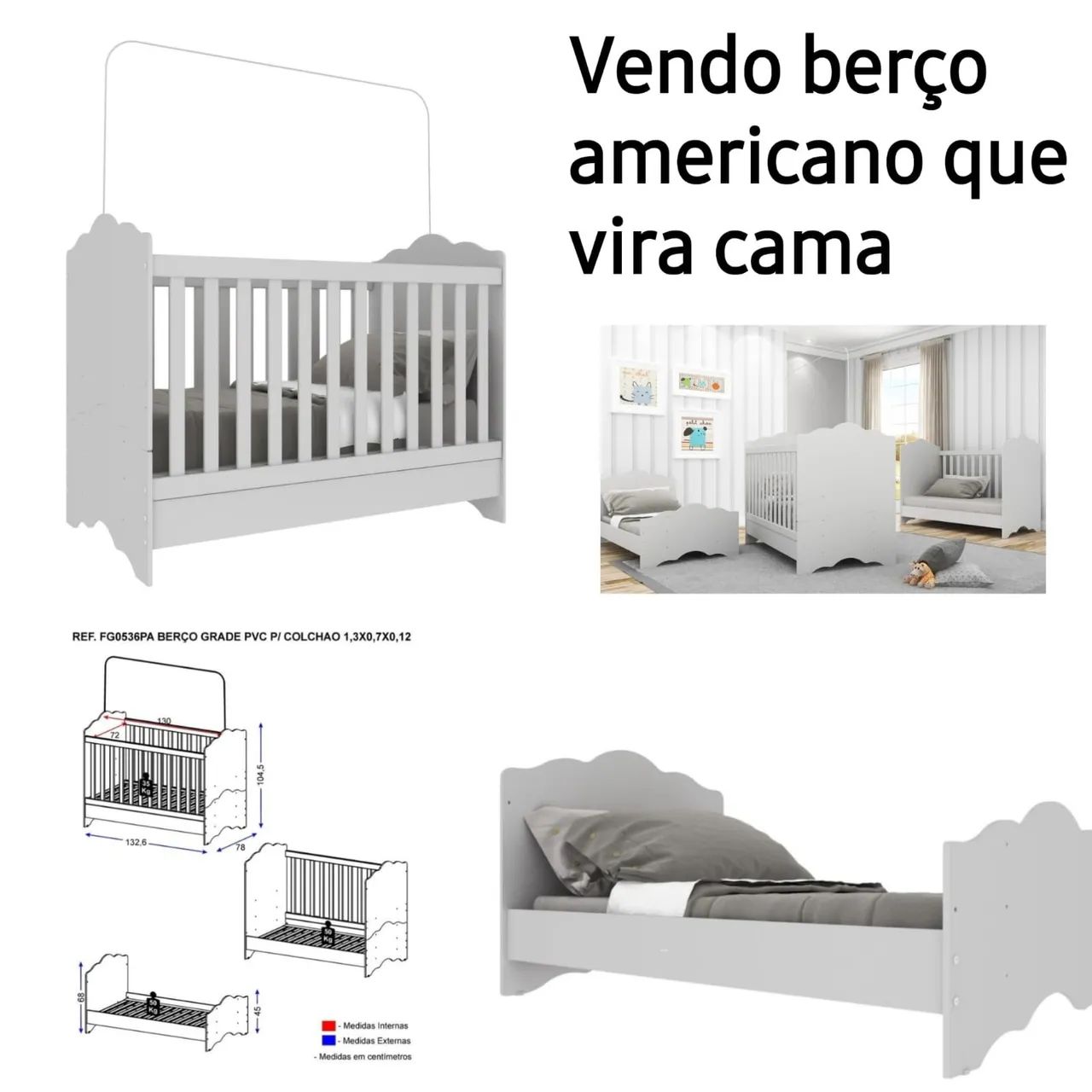 Berço Americano Branco que Vira Cama - Excelente Estado