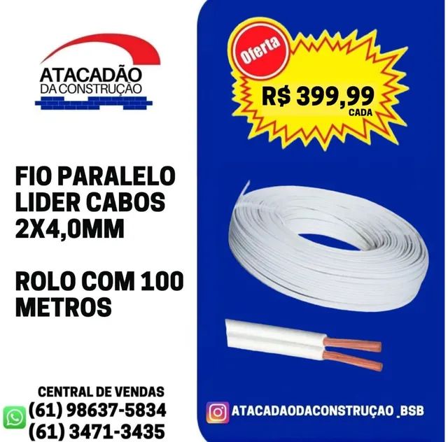 FIO PARALELO 2X1,0 mm ROLO COM 100 METROS