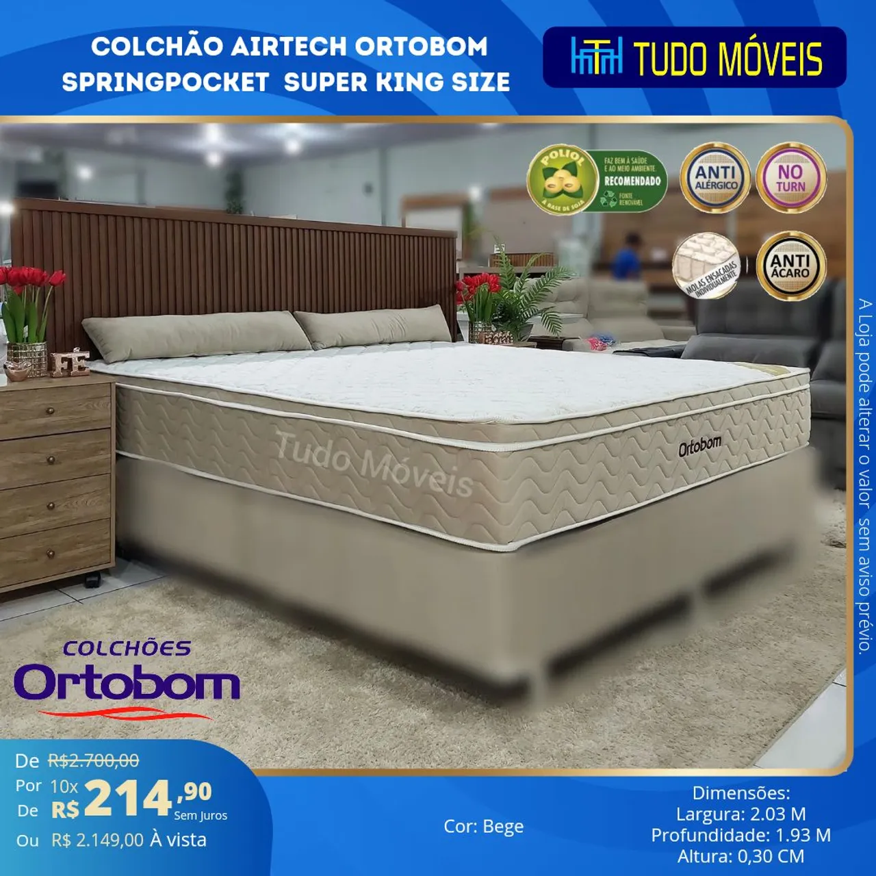COLCHÃO AIRTECH SPRINGPOCKET SUPER KING (193x2030x30) - ORTOBOM