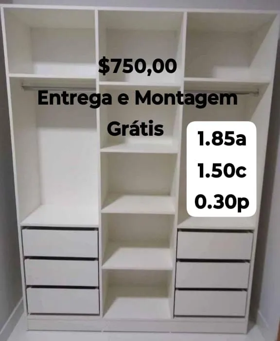 Closet 100% MDF com fundo TAM MÉDIO