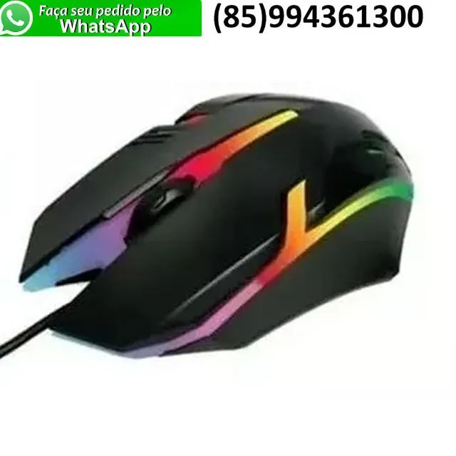 Mouse Gamer Usb Com Fio Luz Led Rgb Com Efeitos Luminosos