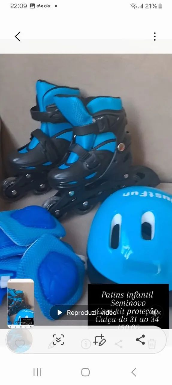 Patins Inline Infantil com Capacete e Proteções - Foto 4