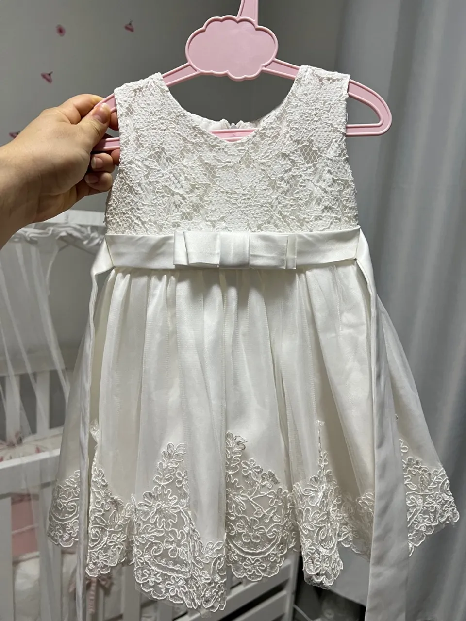 Vestido de Festa Infantil Branco com Renda e Laço
