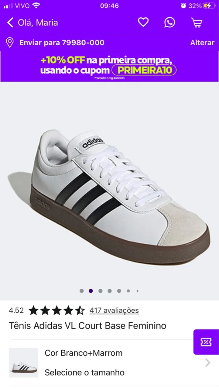 Tênis Adidas VL Court Base Feminino Branco+Marrom