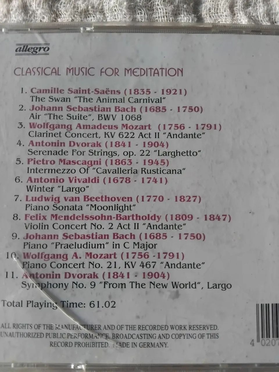 CD Classical Music for Meditation - Bach, Dvorak, Vivaldi - Foto 2