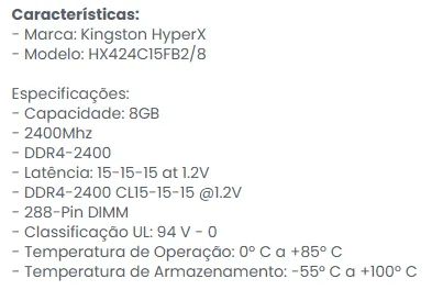 Memória RAM HyperX Fury, 8GB, 2400MHz, DDR4 - Foto 2