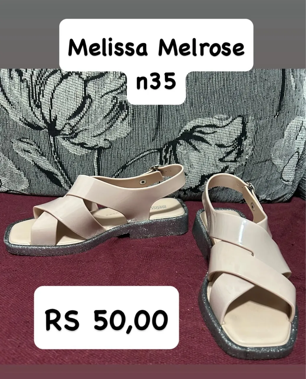 Sandália Melissa Melrose n35 rosa com prata glitter