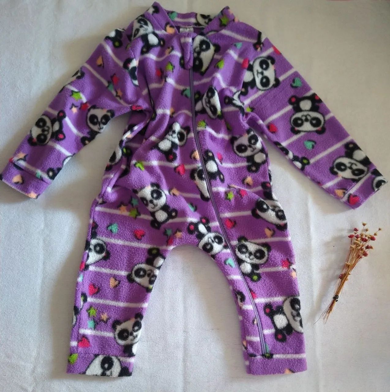 Macacão Pijama Infantil menina veste 2 anos tecido soft quentinho. - Foto 2