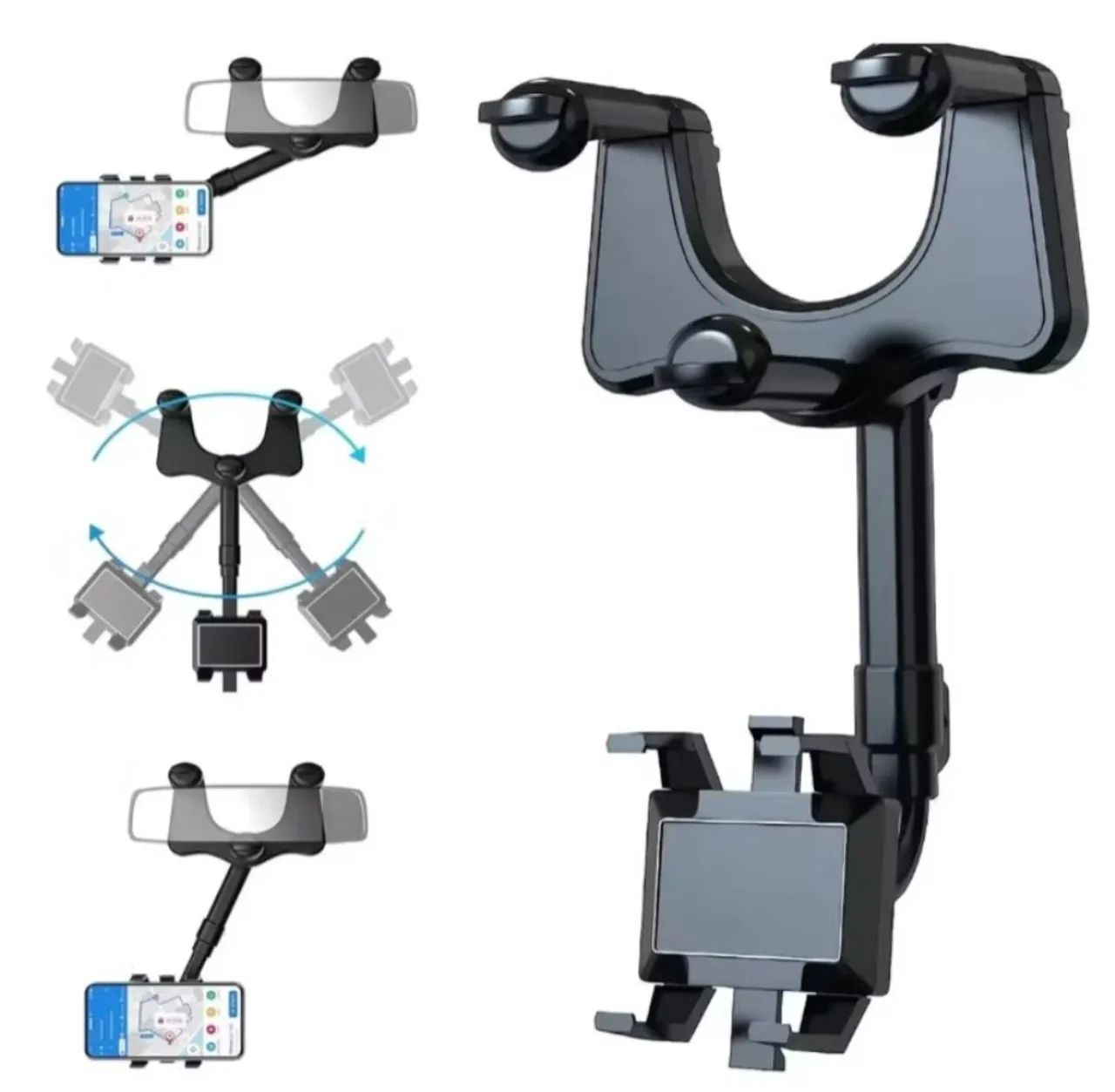 Suporte para Celular Smartphone com Apoio no Retrovisor Extensível Giro 360º - Foto 2