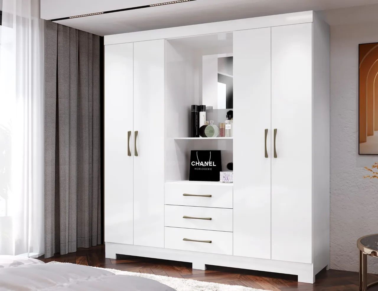 Guarda-Roupa Moderno Branco com Espelho