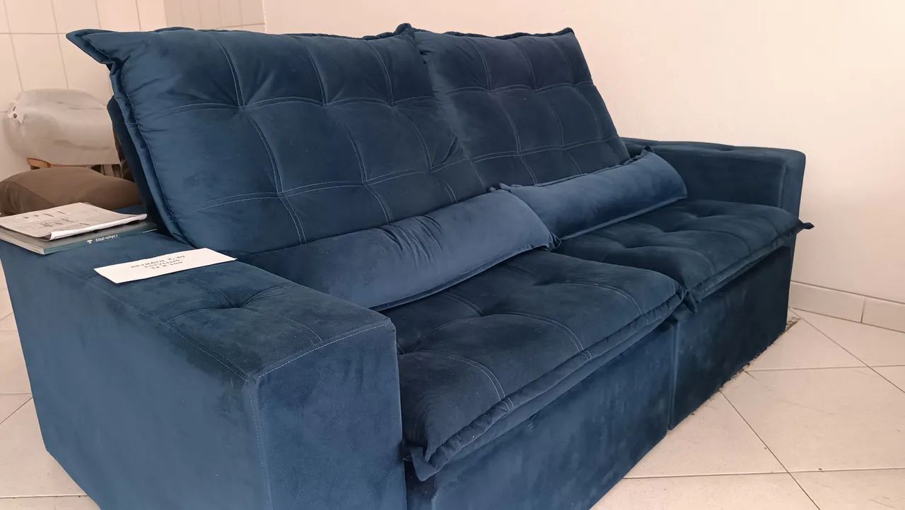 Sofá de retratil Azul - Novo PRONTA ENTREGA  - Foto 2